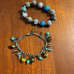 Blues and Brown Beaded Bracelet Set